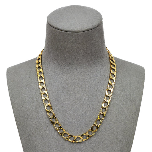 Pre-Owned 9ct Gold Polish & Bark Texture Curb Chain Necklace 16 Inch