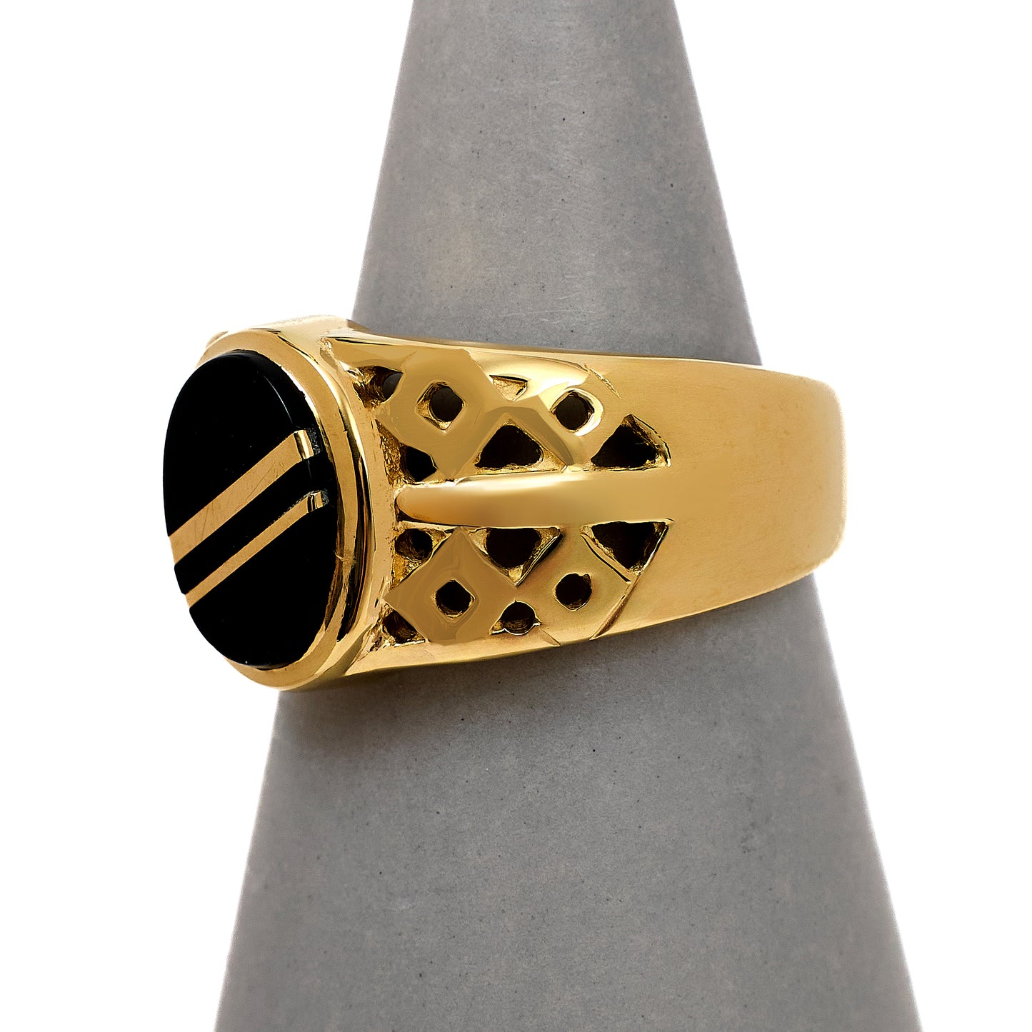 Pre-Owned 9ct Gold Striped Onyx Signet Ring Size S