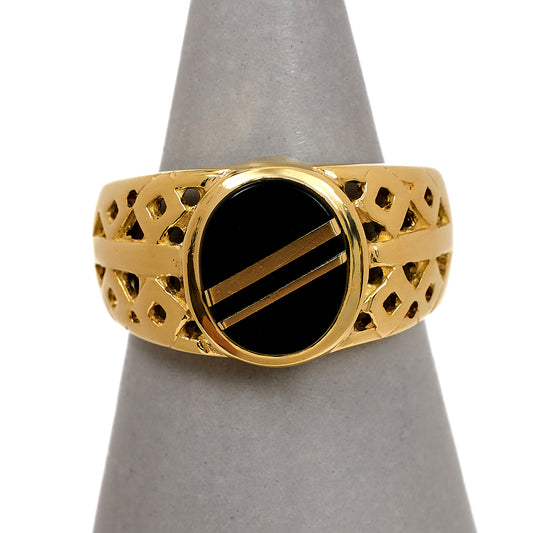 Pre-Owned 9ct Gold Striped Onyx Signet Ring Size S