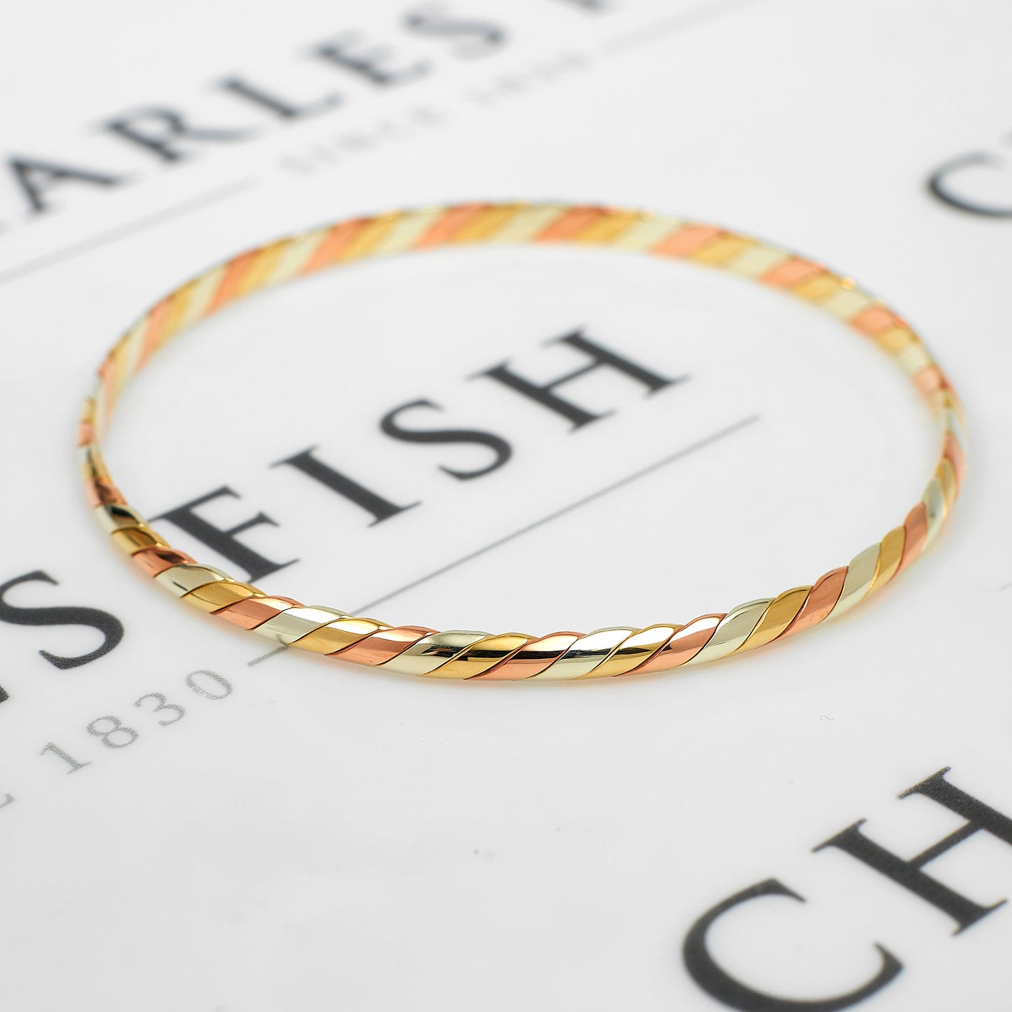 Pre-Owned 9ct Gold Tricolor Twist Bangle