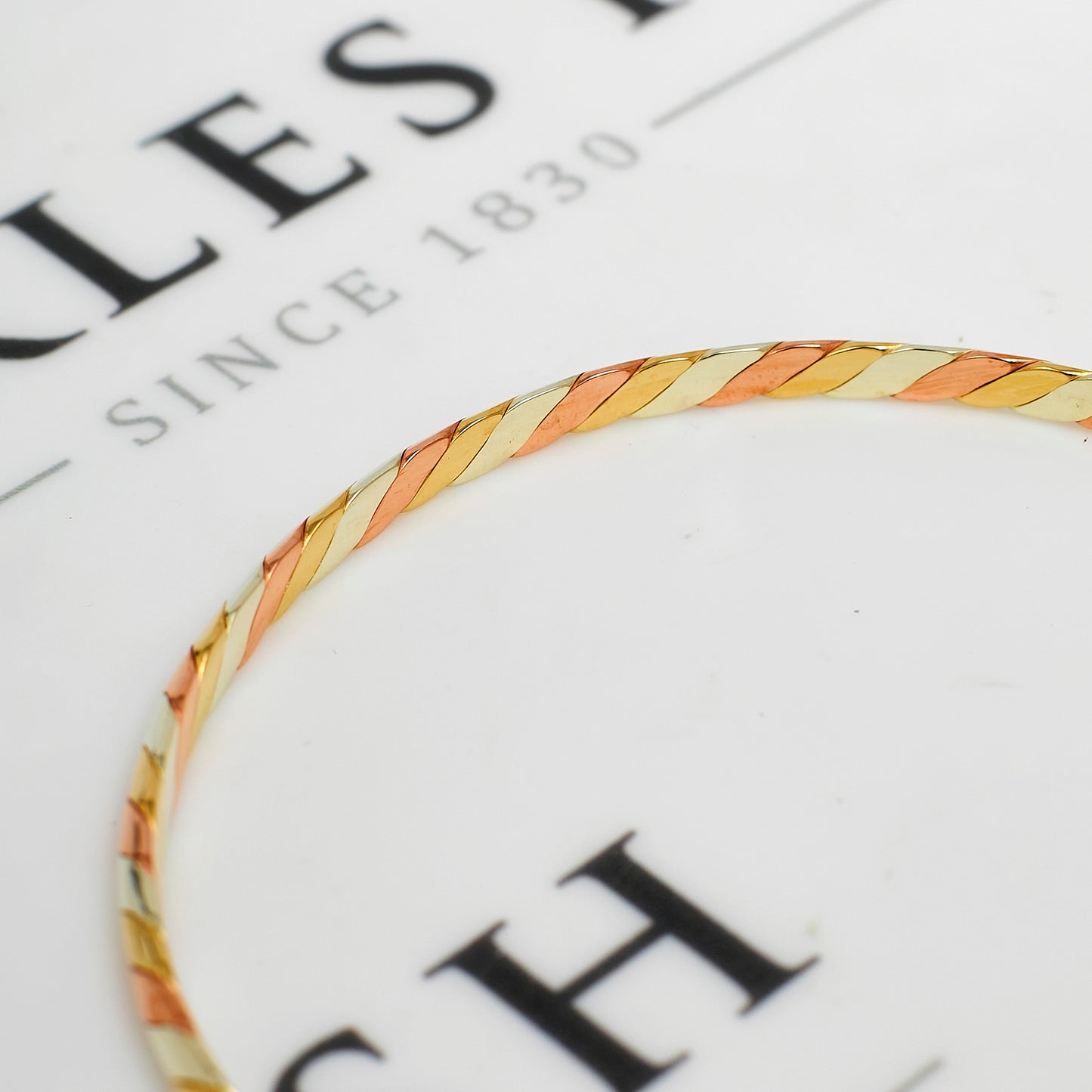 Pre-Owned 9ct Gold Tricolor Twist Bangle