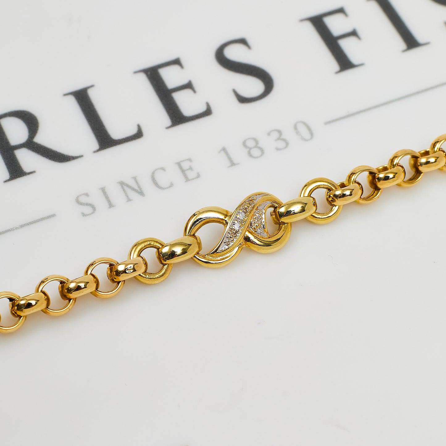 Pre-Owned 9ct Gold Belcher Chain & Diamond Infinity Bracelet