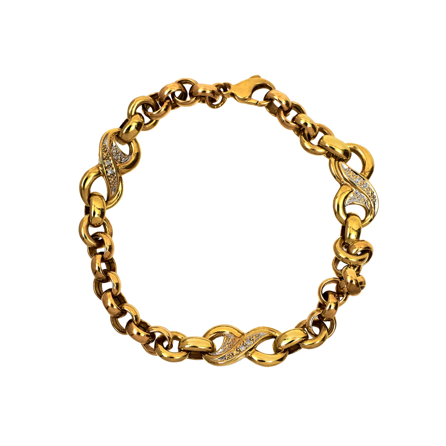 Pre-Owned 9ct Gold Belcher Chain & Diamond Infinity Bracelet