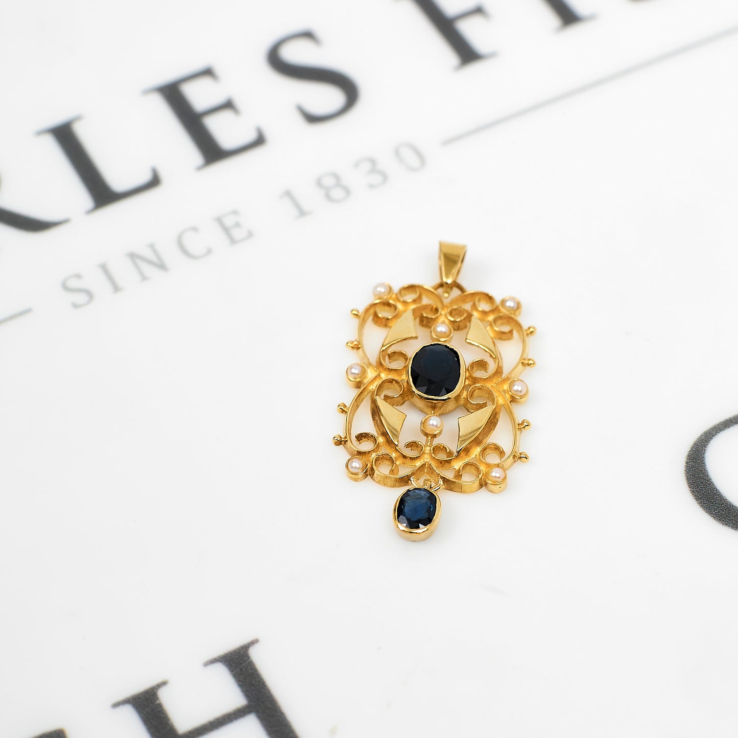 Pre-Owned 9ct Gold Sapphire & Seed Pearl Pendant