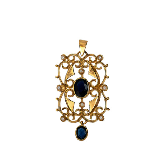 Pre-Owned 9ct Gold Sapphire & Seed Pearl Pendant
