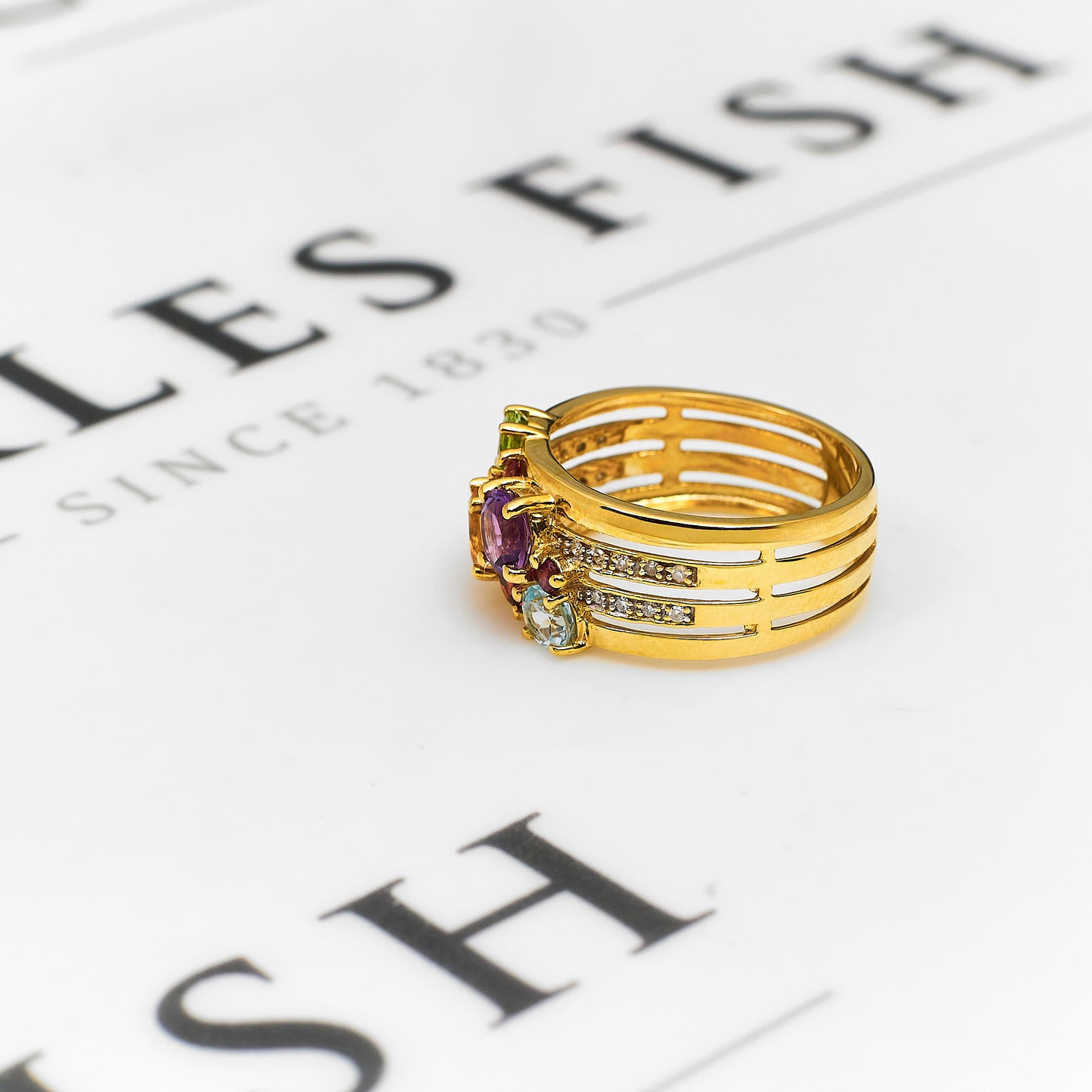 Pre-Owned 9ct Gold Multi Gemstone Dress Ring Size O
