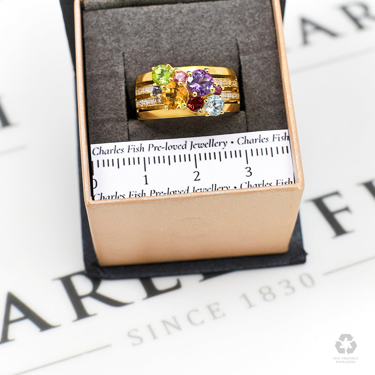 Pre-Owned 9ct Gold Multi Gemstone Dress Ring Size O