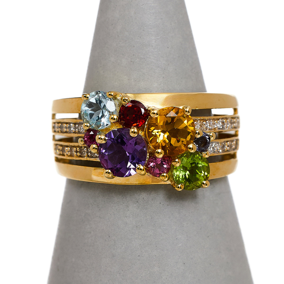 Pre-Owned 9ct Gold Multi Gemstone Dress Ring Size O