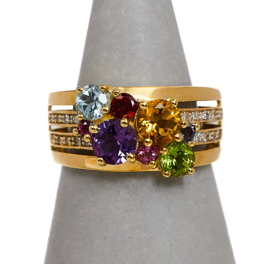Pre-Owned 9ct Gold Multi Gemstone Dress Ring Size O