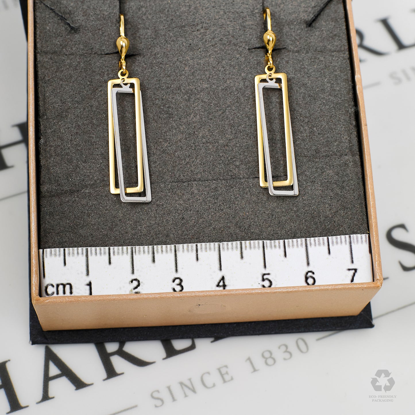 Pre-Owned 14ct Gold 2 Tone Rectangle Drop Earrings