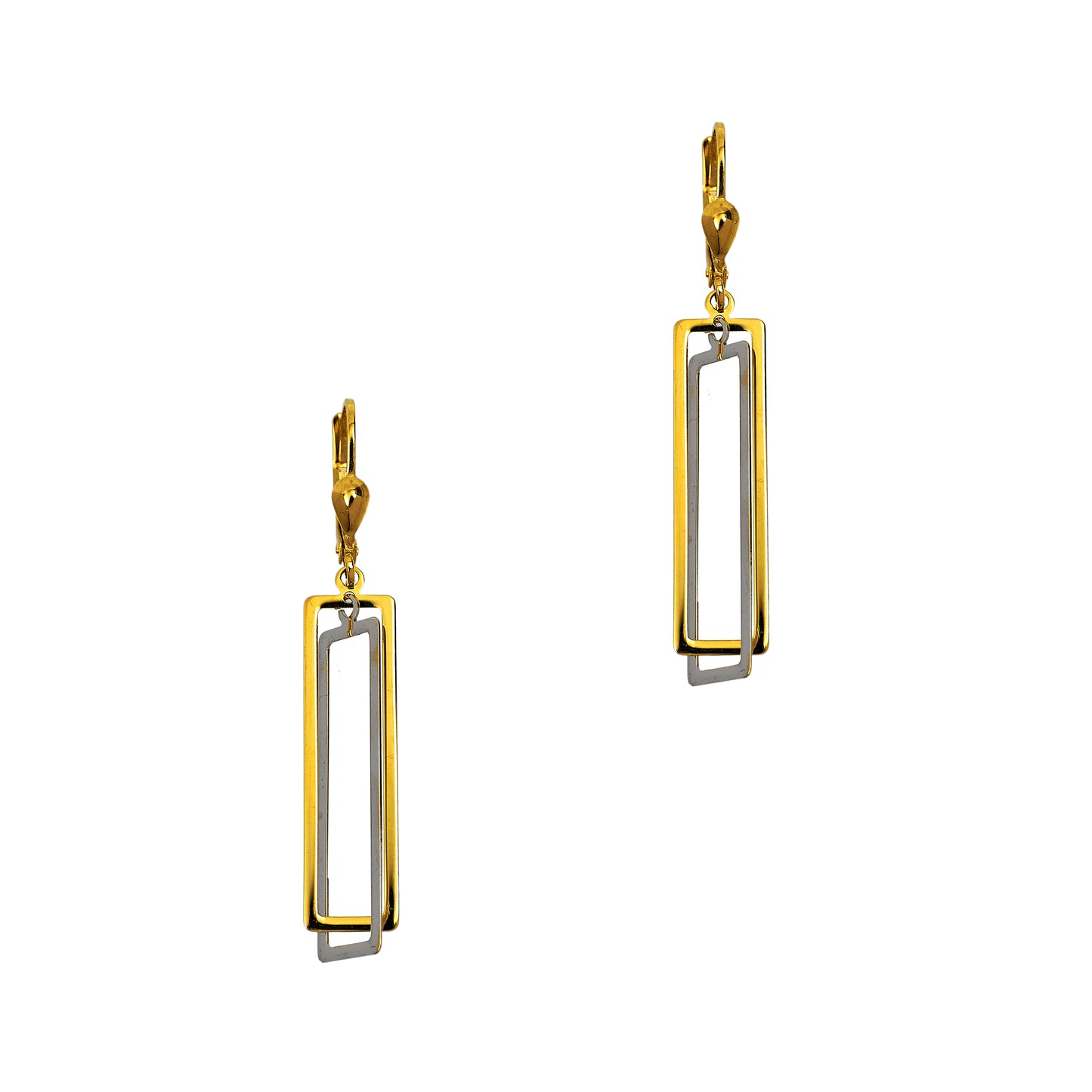 Pre-Owned 14ct Gold 2 Tone Rectangle Drop Earrings