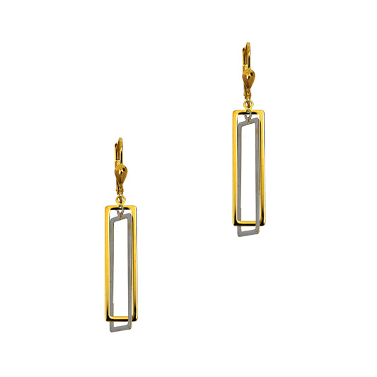 Pre-Owned 14ct Gold 2 Tone Rectangle Drop Earrings