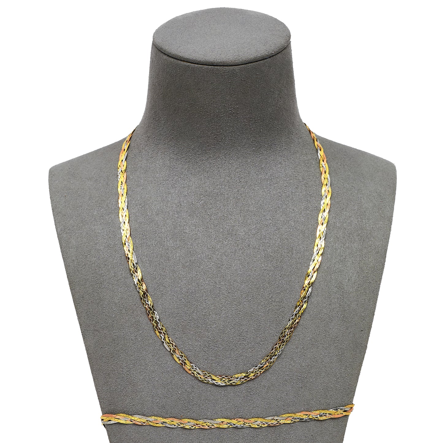 Pre-Owned 9ct Gold Tricolor Plait Design Jewellery SET