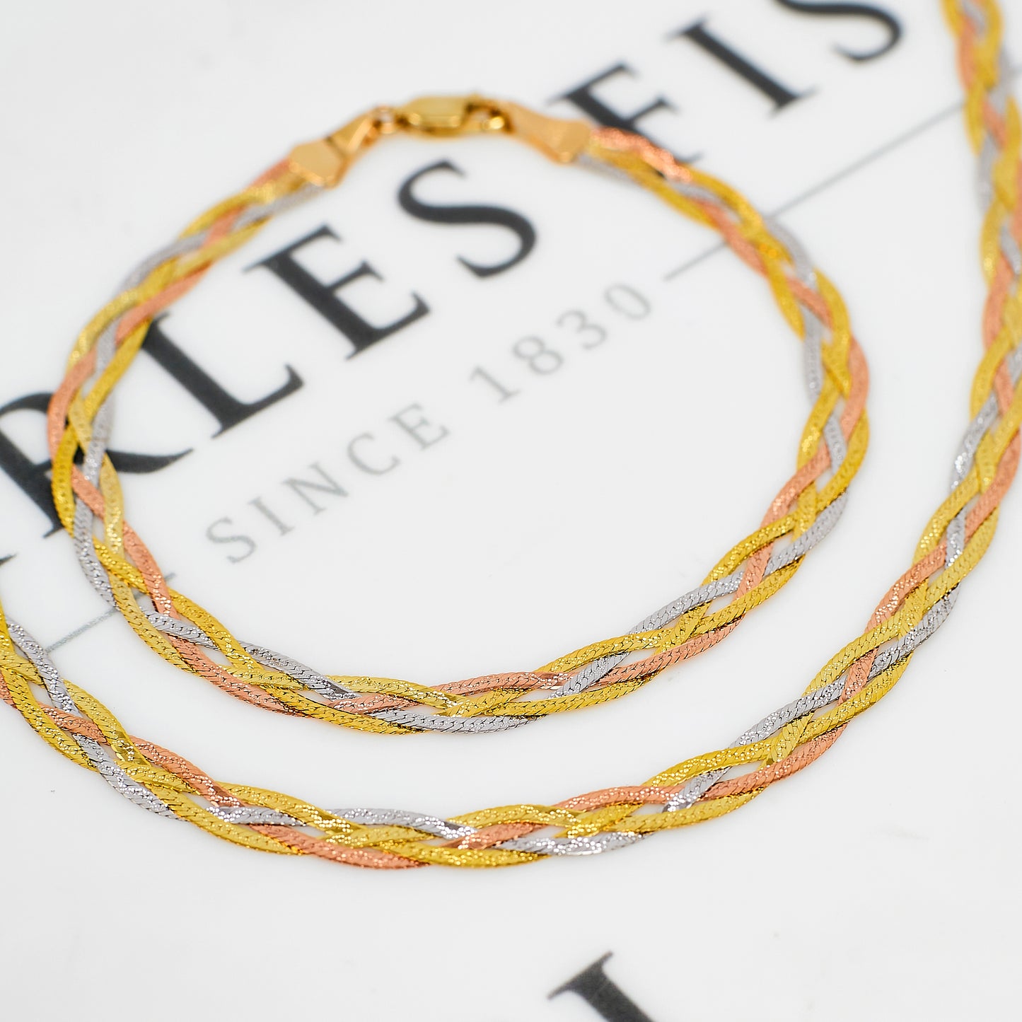 Pre-Owned 9ct Gold Tricolor Plait Design Jewellery SET