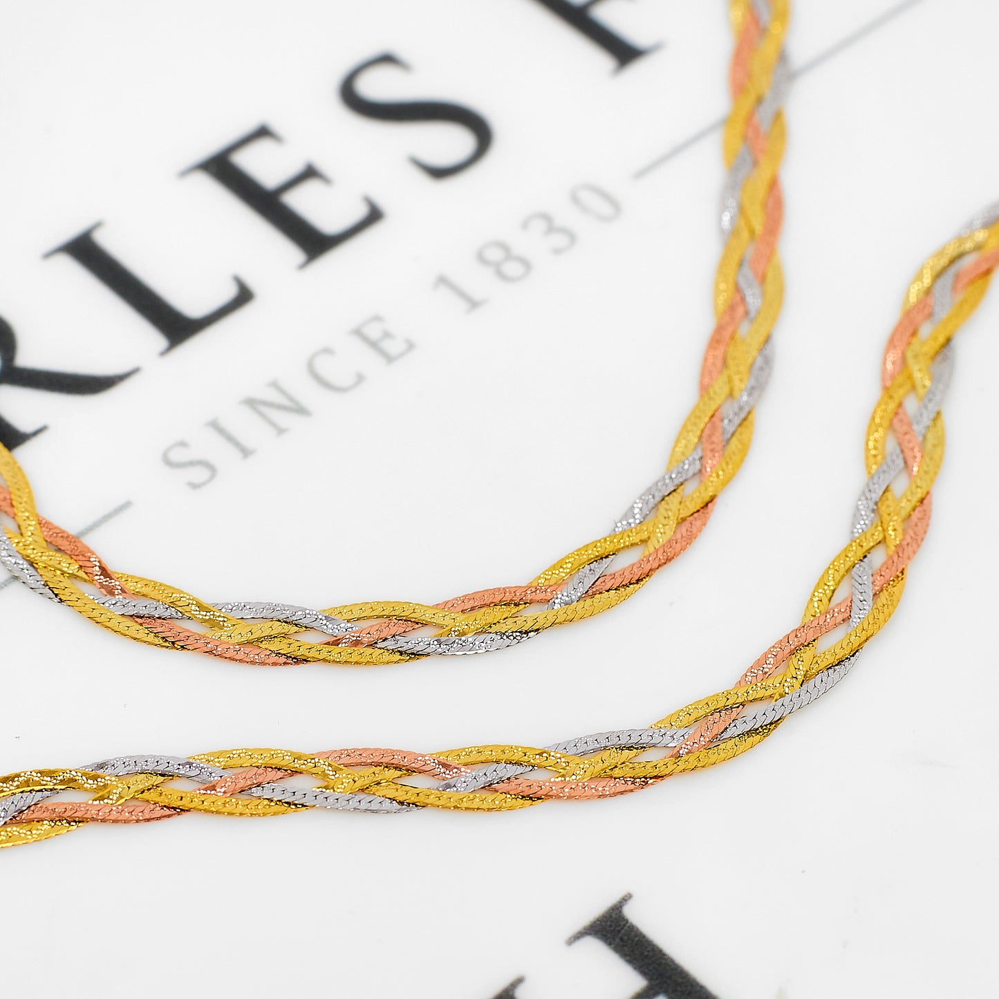 Pre-Owned 9ct Gold Tricolor Plait Design Jewellery SET