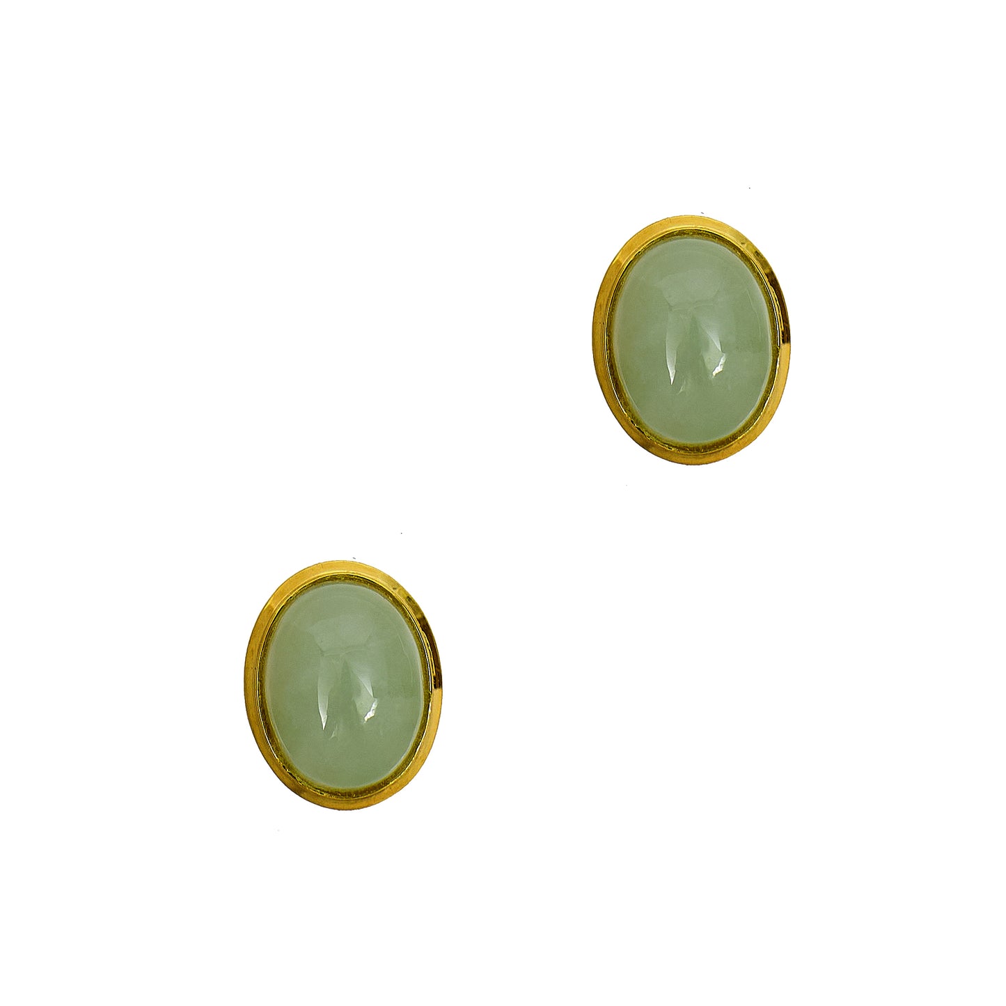 Pre-Owned 9ct Gold Oval Jade Stud Earrings