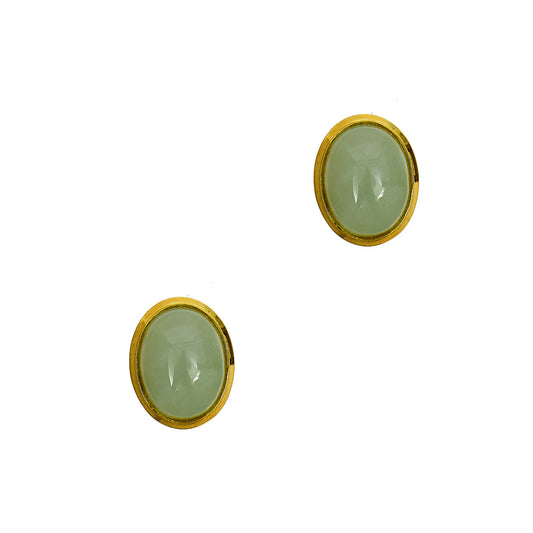 Pre-Owned 9ct Gold Oval Jade Stud Earrings