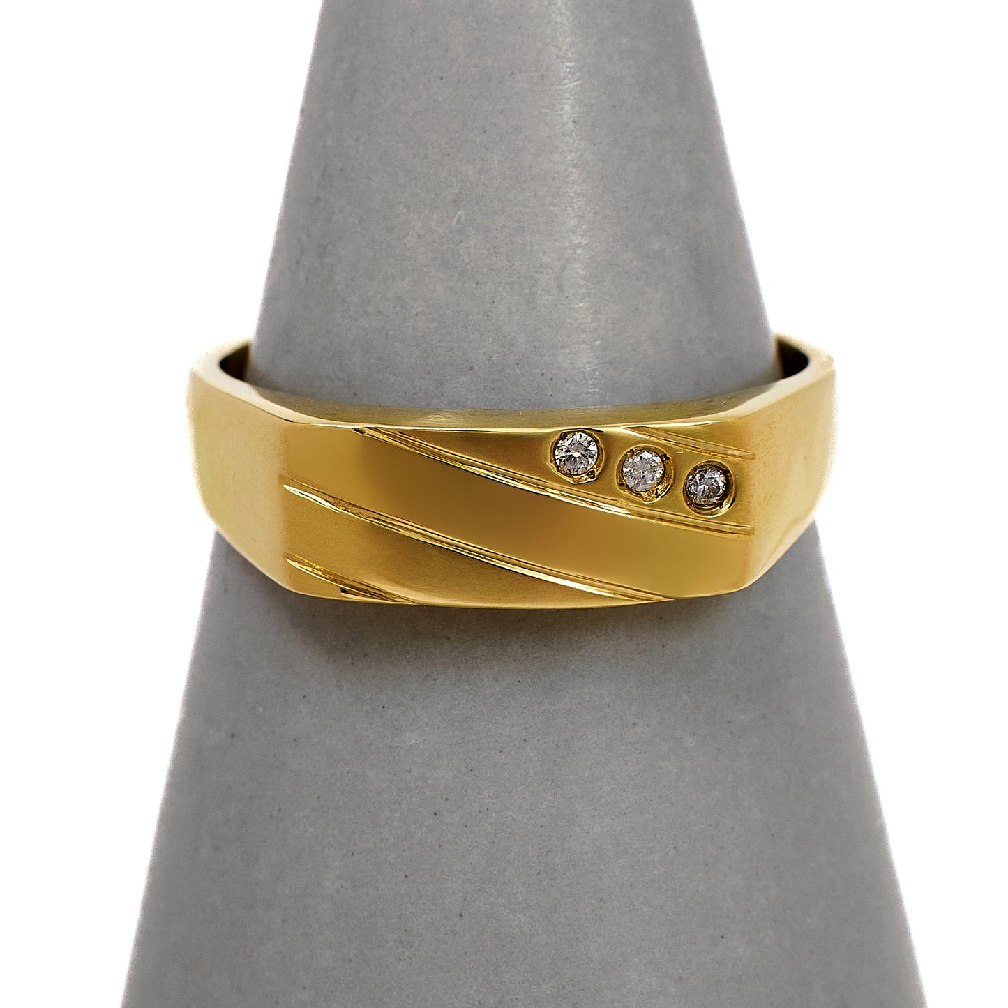 Pre-Owned 9ct Gold Mens Diamond Rectangle Signet Ring Size V