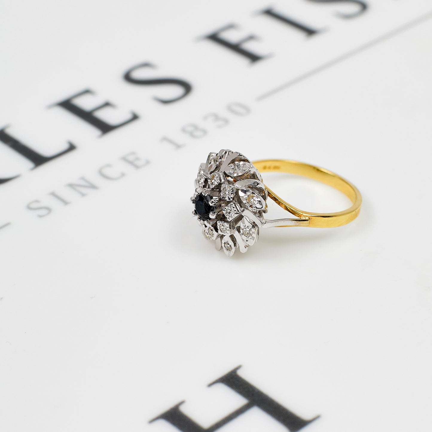 Pre-Owned 9ct Gold Sapphire & Diamond Cluster Ring Size K.5