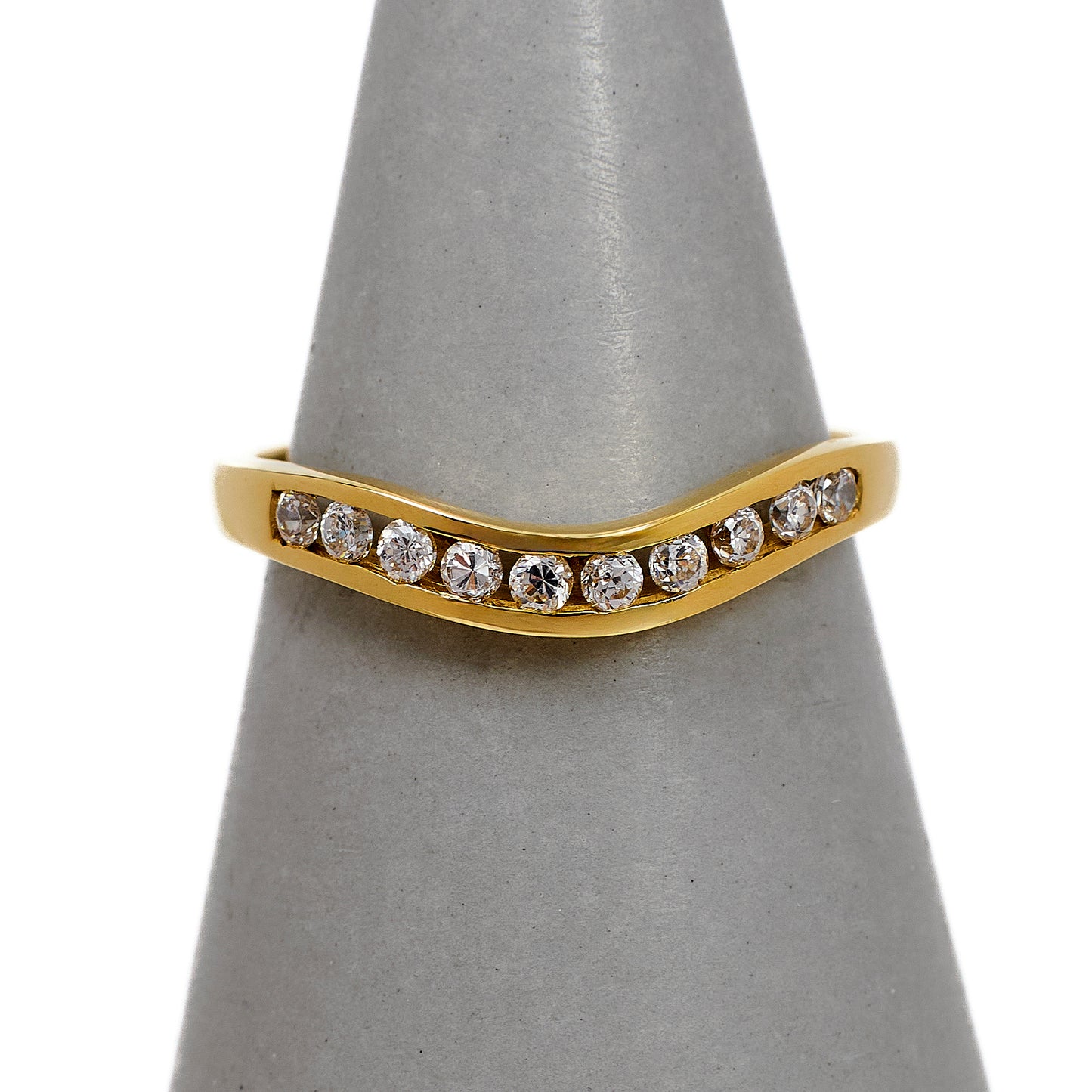Pre-Owned 9ct Gold 10 CZ Curved Wishbone Ring Size O