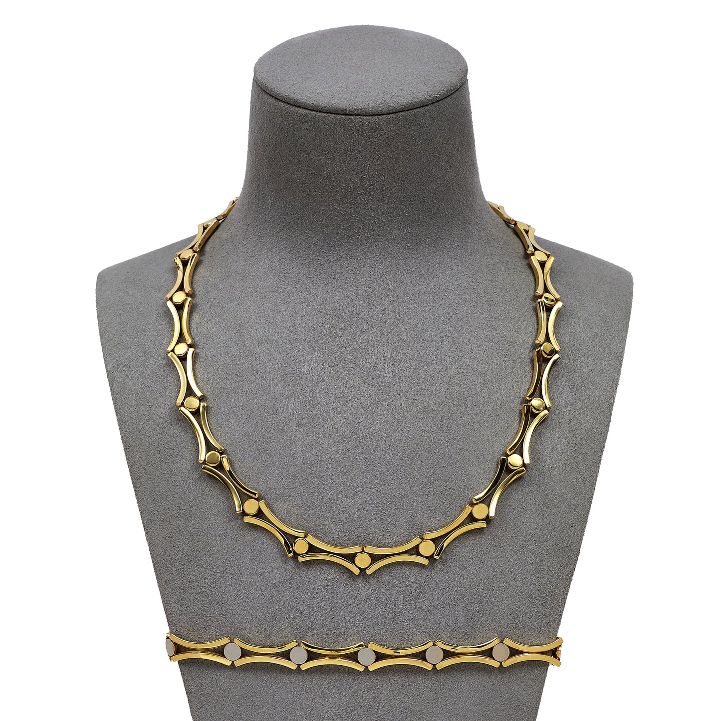 Pre-Owned 9ct Gold 2 Tone Circle & Conclave Link Jewellery SET