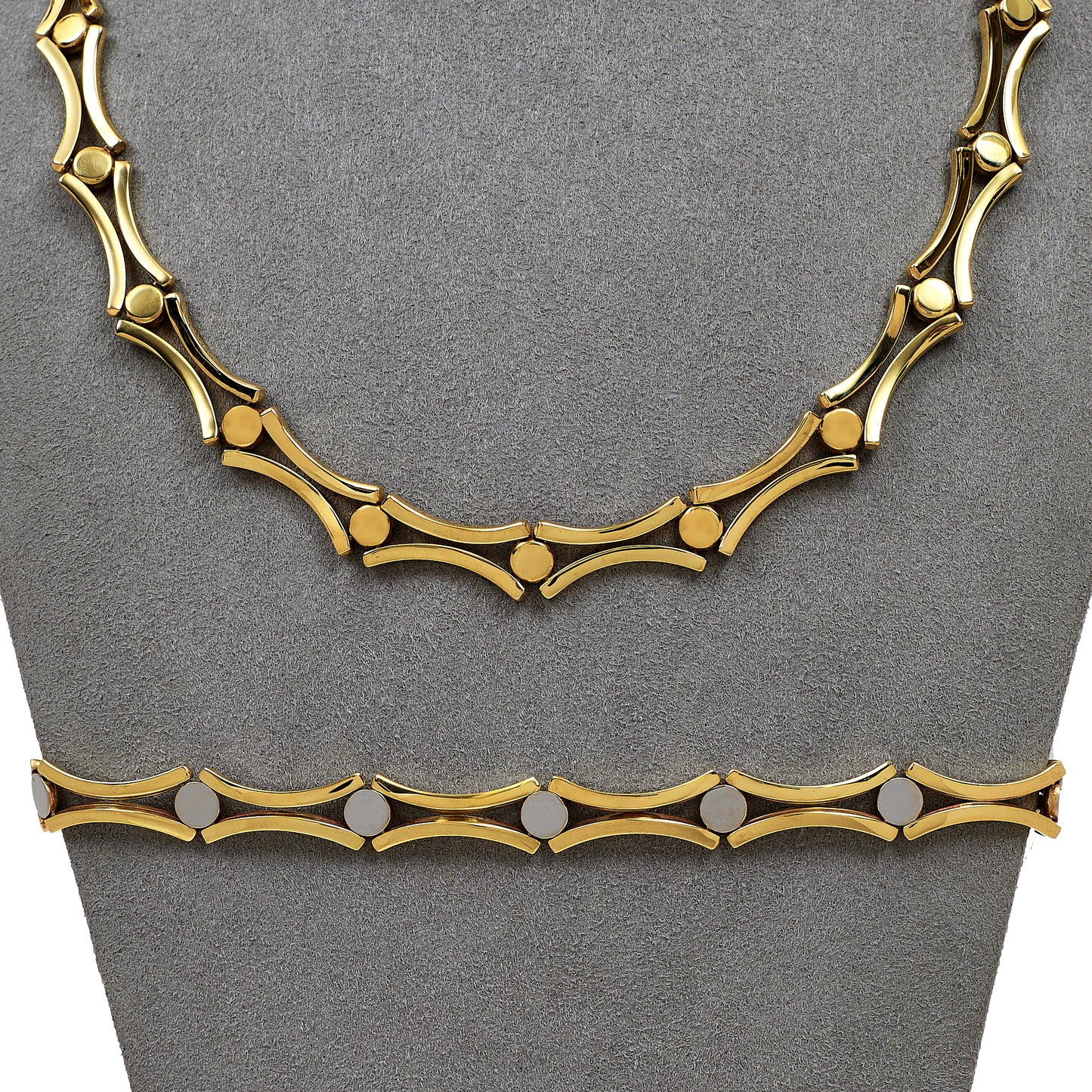 Pre-Owned 9ct Gold 2 Tone Circle & Conclave Link Jewellery SET
