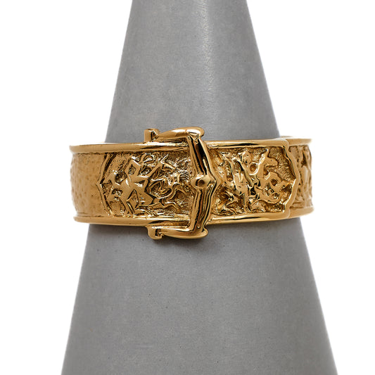 Pre-Owned 9ct Gold Mens Jockey On Horse Buckle Ring Size Z+2