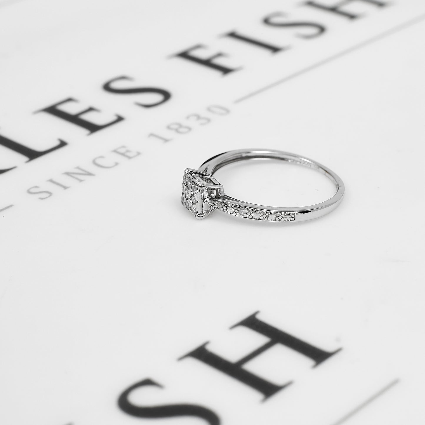 Pre-Owned 9ct White Gold 9 Diamond Square Ring Size Q