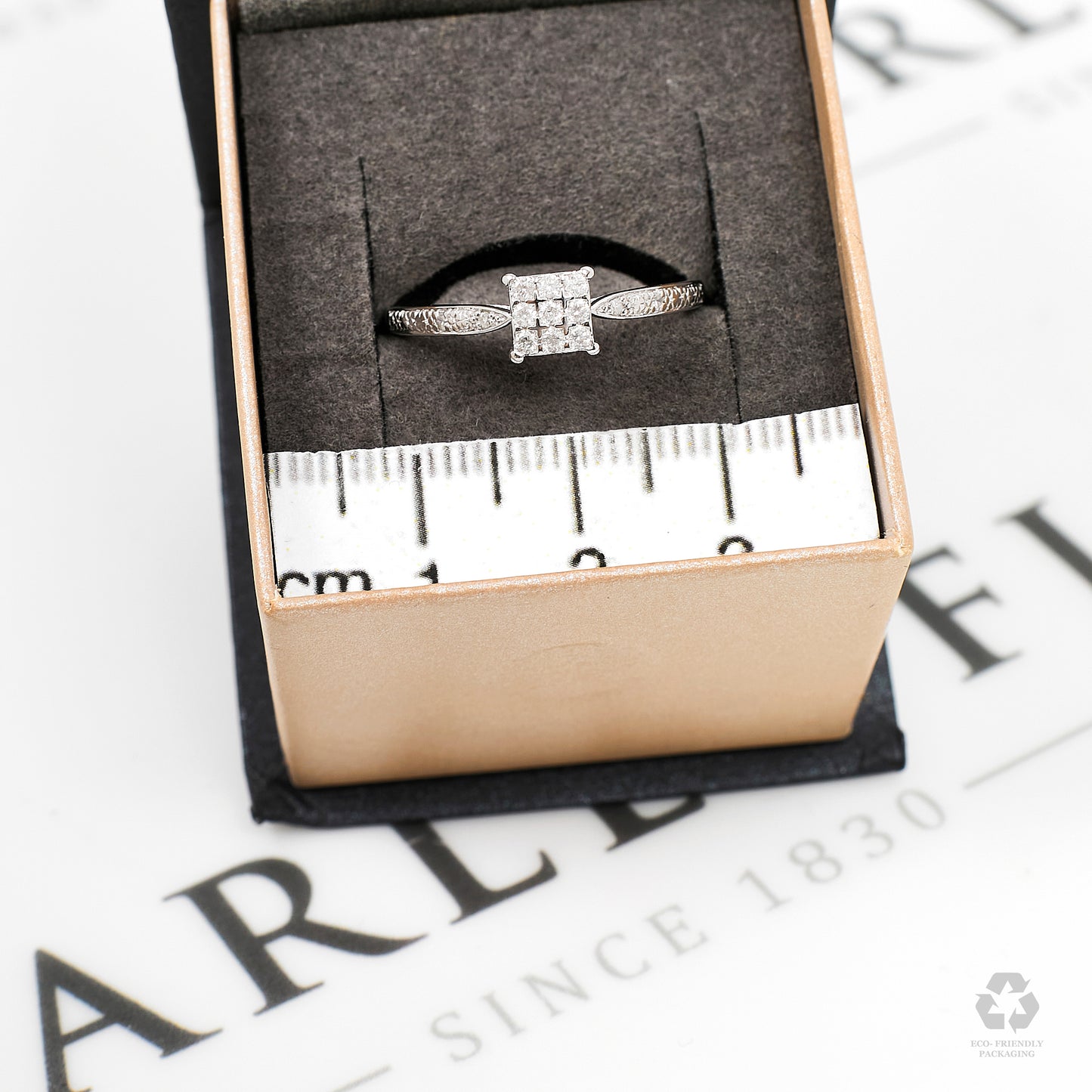 Pre-Owned 9ct White Gold 9 Diamond Square Ring Size Q