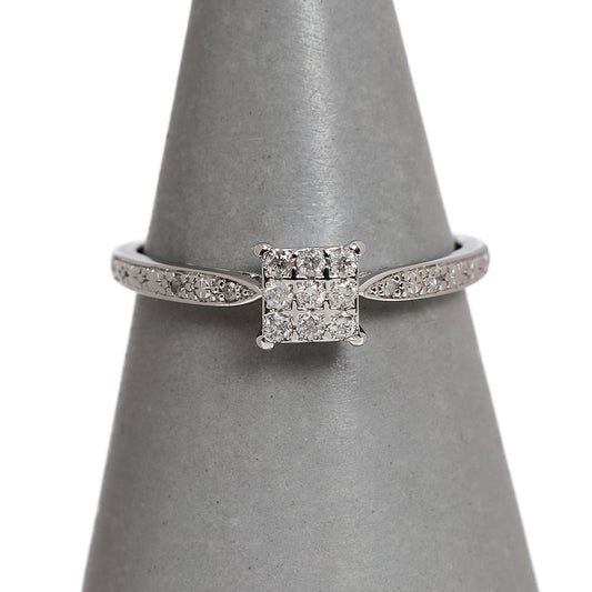 Pre-Owned 9ct White Gold 9 Diamond Square Ring Size Q