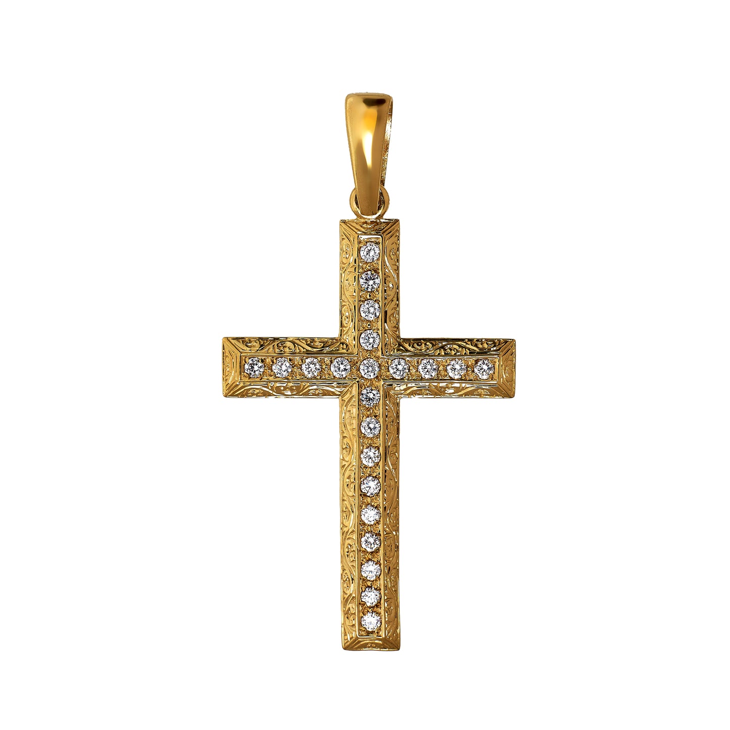 Pre-Owned 9ct Gold CZ Cross Pendant Oversized