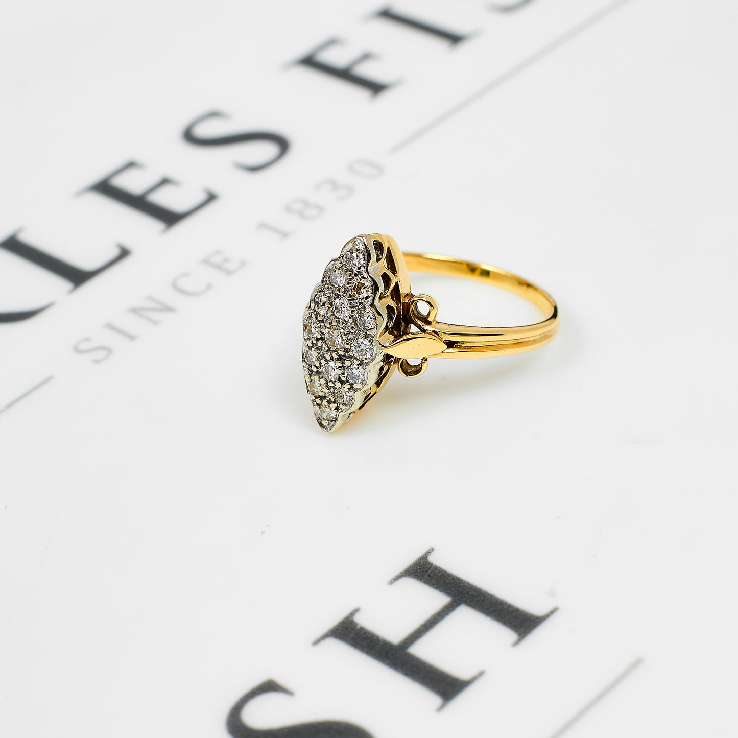 Pre-Owned 9ct Gold 15 Diamond Marquise Shaped Ring Size R.5