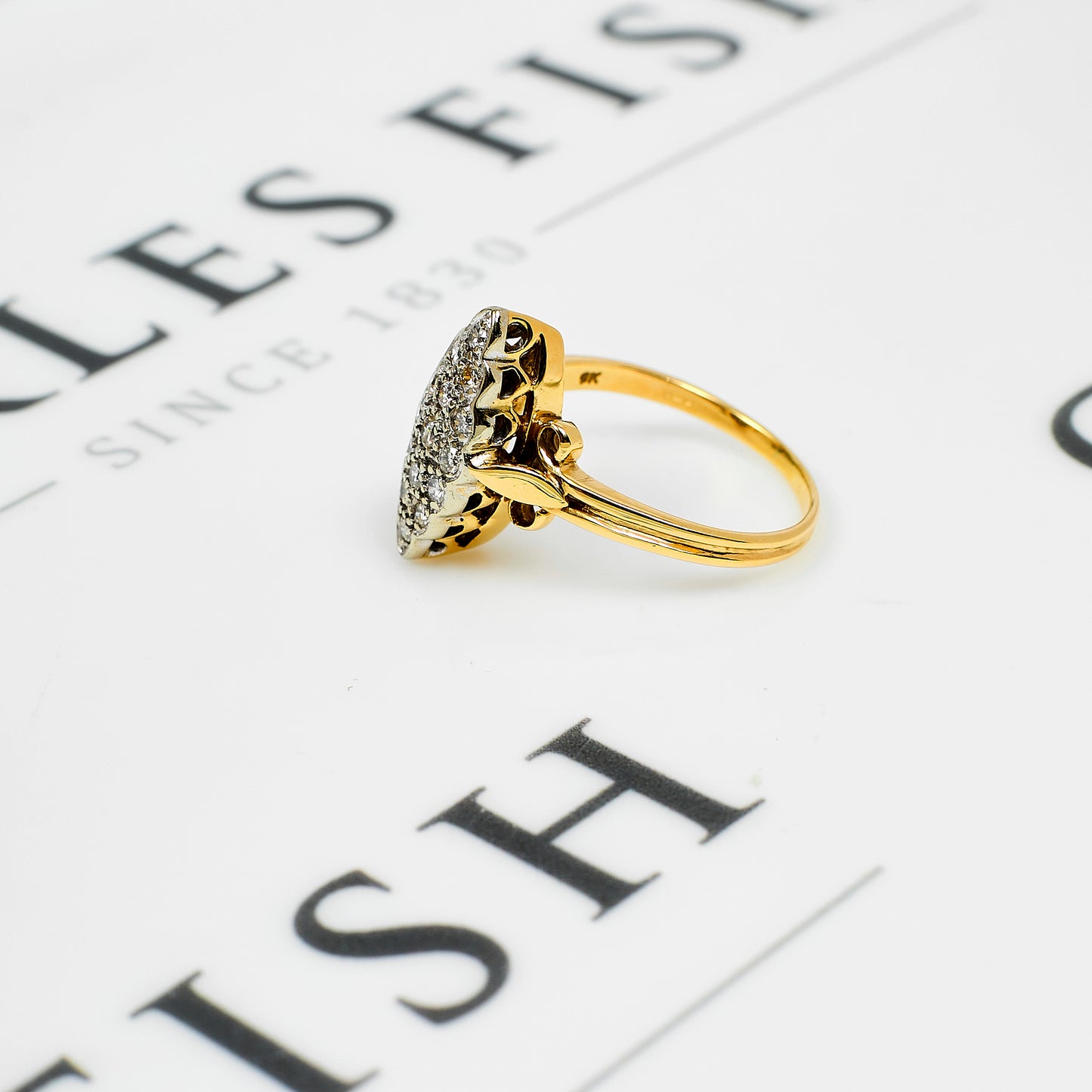 Pre-Owned 9ct Gold 15 Diamond Marquise Shaped Ring Size R.5