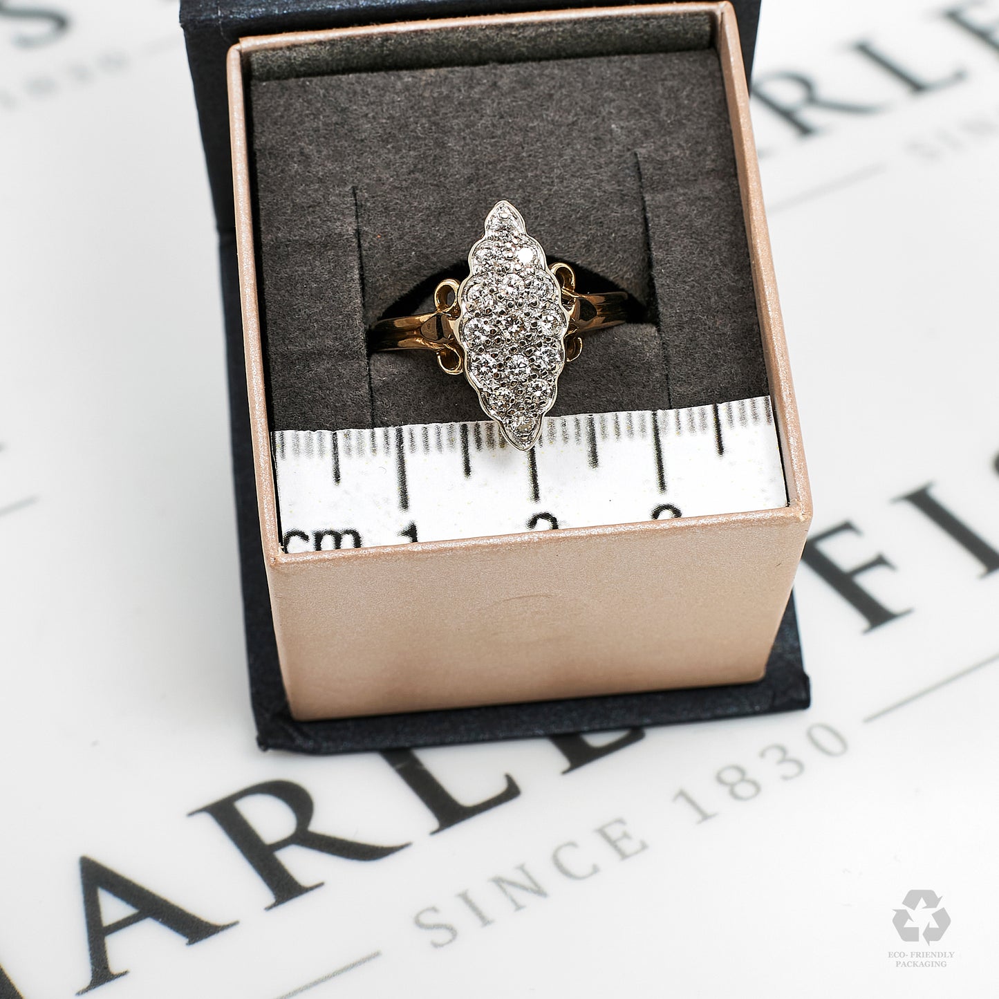Pre-Owned 9ct Gold 15 Diamond Marquise Shaped Ring Size R.5