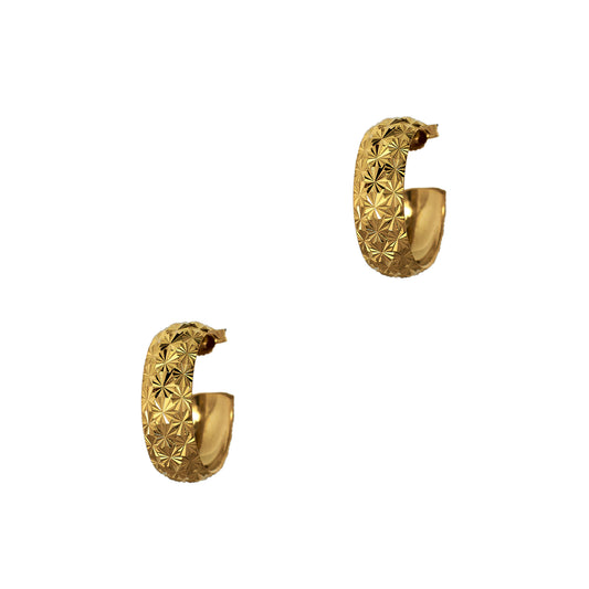 Pre-Owned 9ct Gold Star Pattern Hoop Earrings