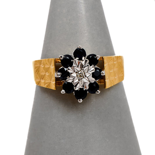 Pre-Owned 9ct Gold Sapphire & Diamond Cluster Ring Size Q