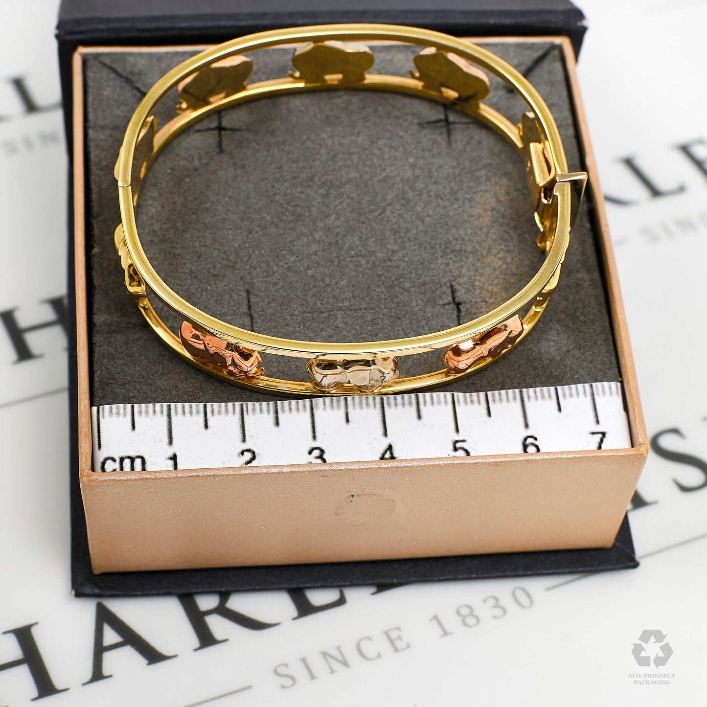 Pre-Owned 9ct Gold Tricolor Elephant Design Hinged Bangle