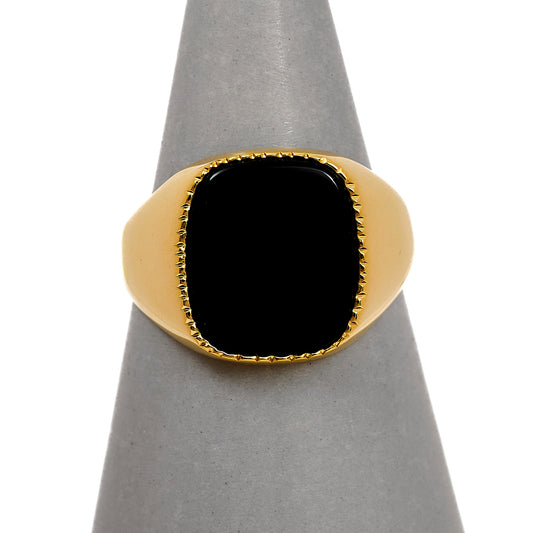 Pre-Owned 9ct Gold Onyx Signet Ring Size T