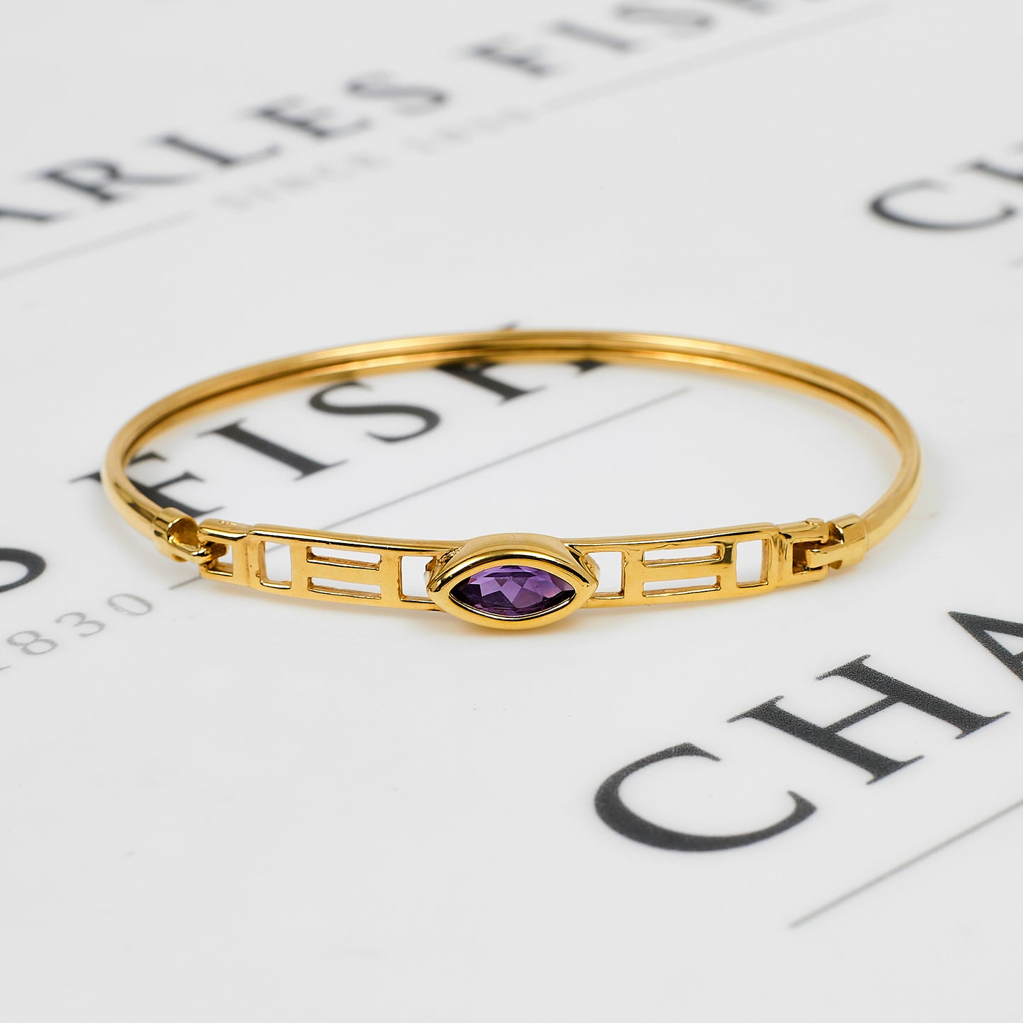 Pre-Owned 9ct Gold Marquise Shape Amethyst Bangle