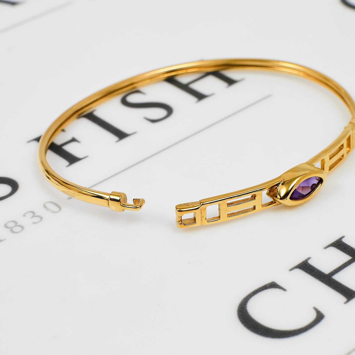Pre-Owned 9ct Gold Marquise Shape Amethyst Bangle