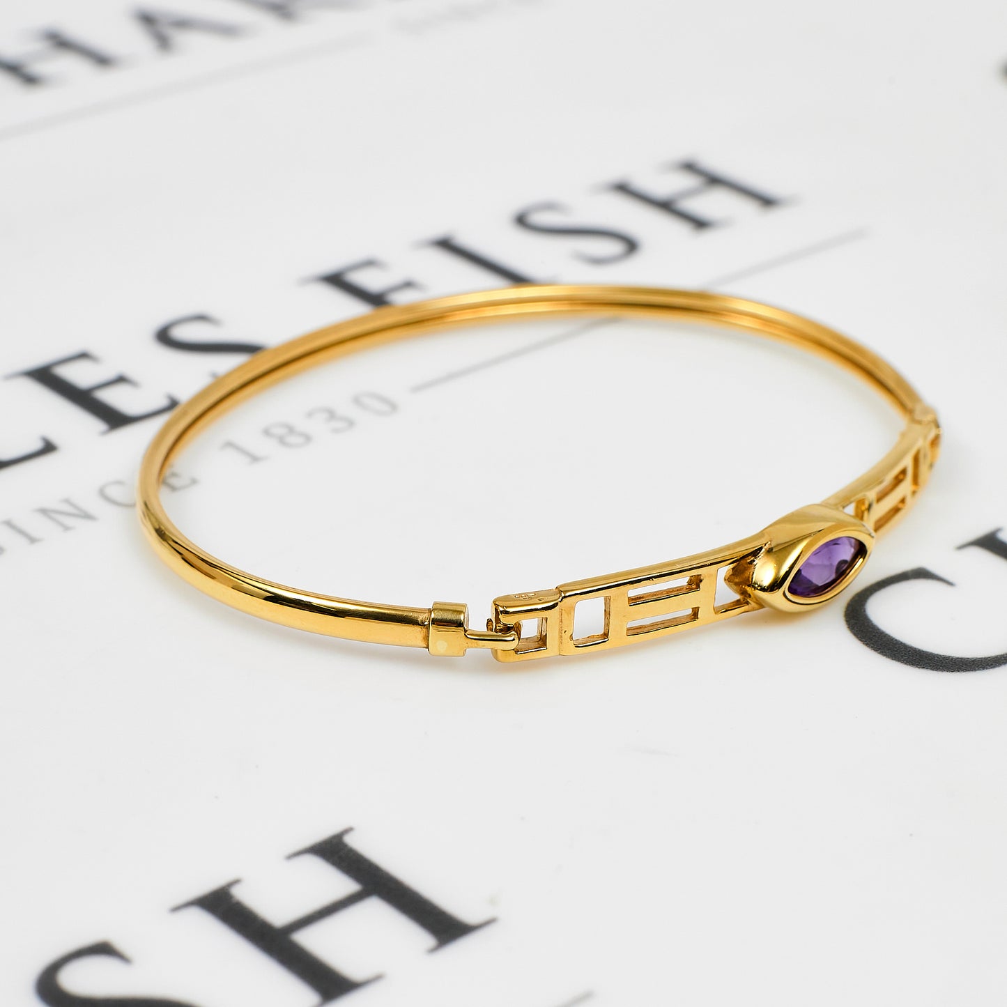 Pre-Owned 9ct Gold Marquise Shape Amethyst Bangle