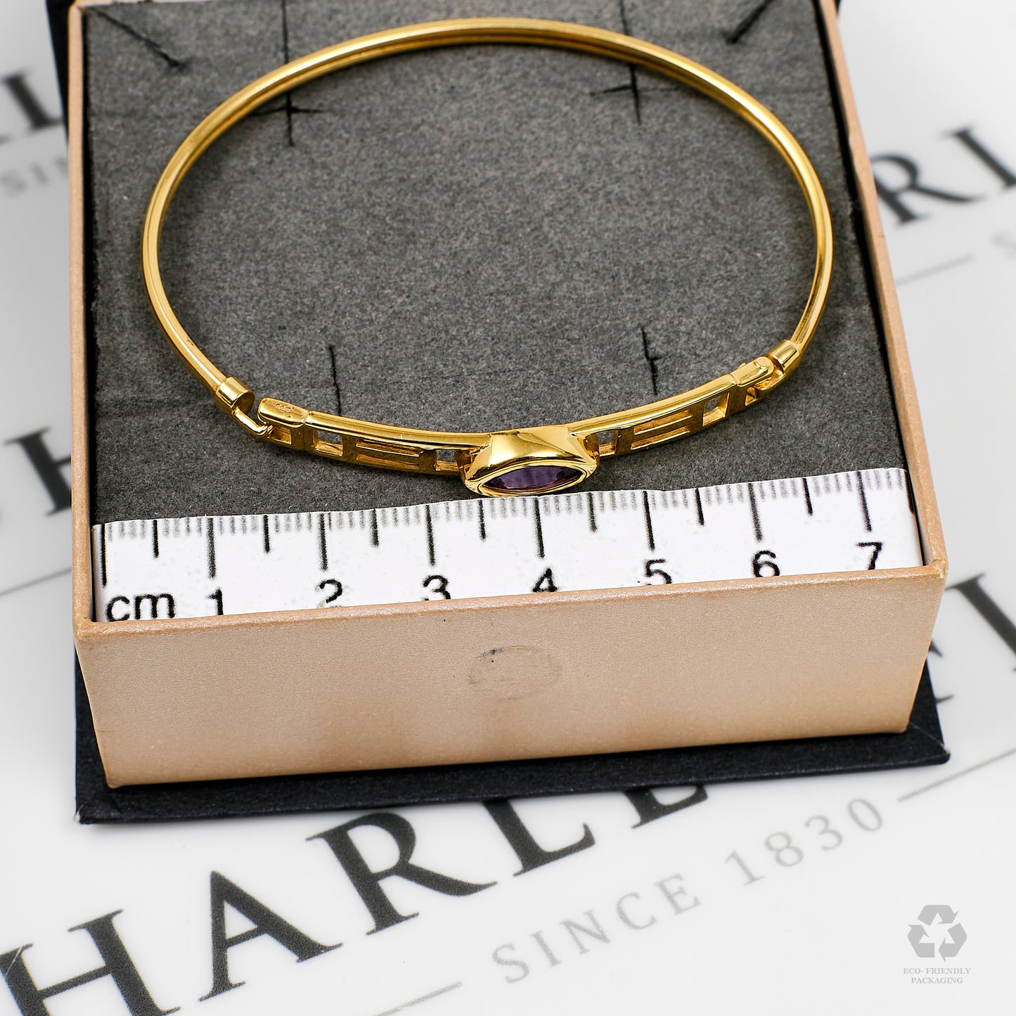 Pre-Owned 9ct Gold Marquise Shape Amethyst Bangle