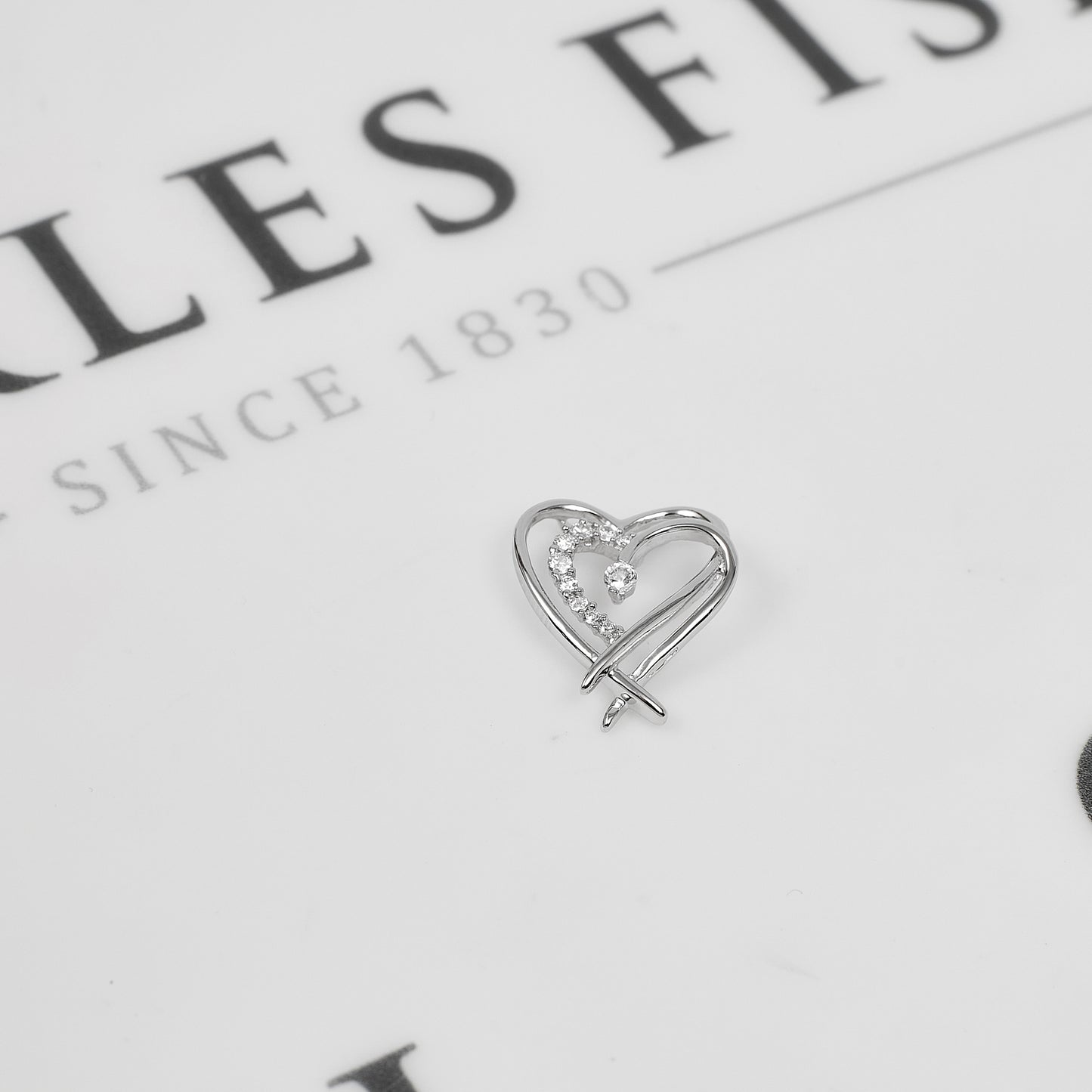 Pre-Owned 9ct White Gold CZ Double Open Heart Pendant