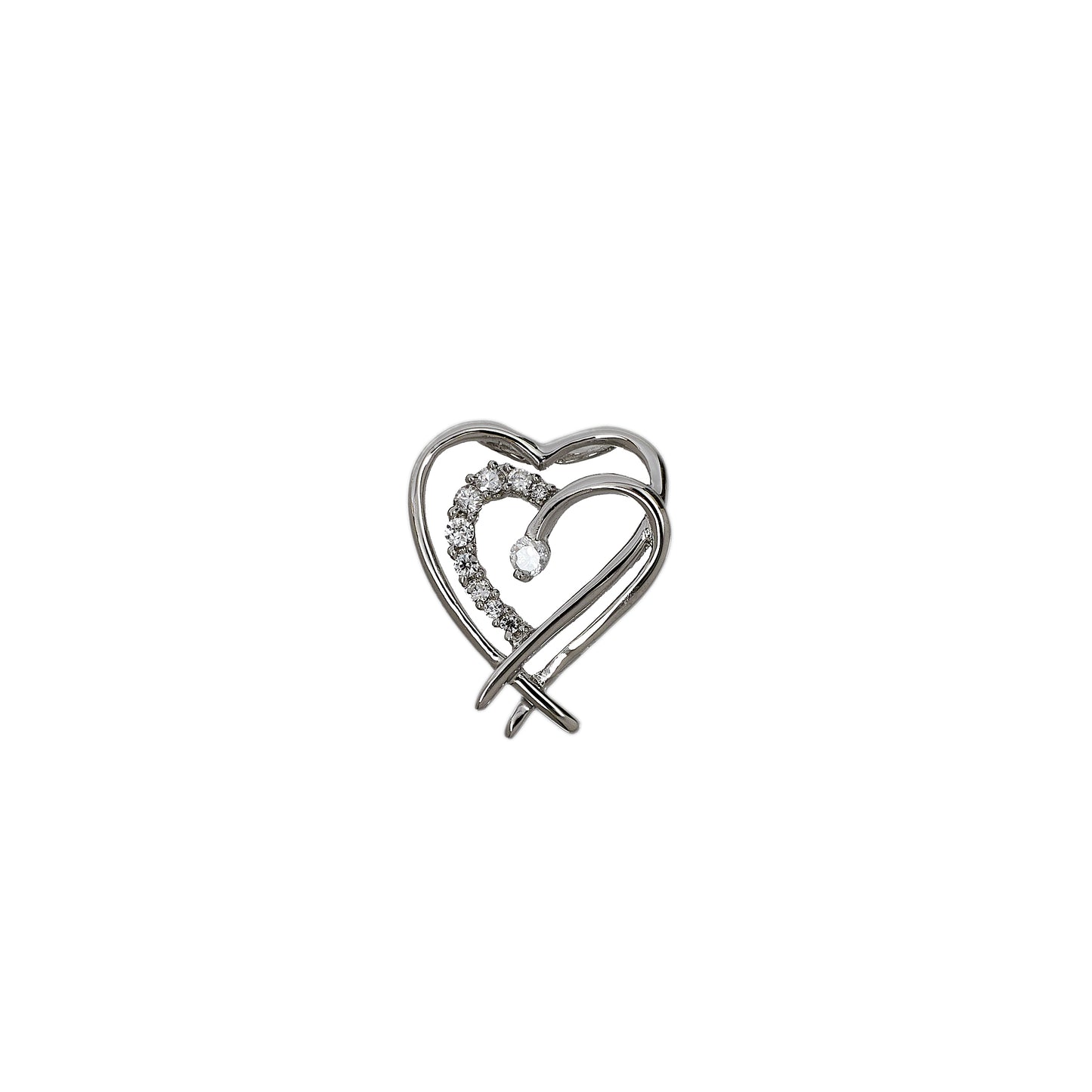 Pre-Owned 9ct White Gold CZ Double Open Heart Pendant