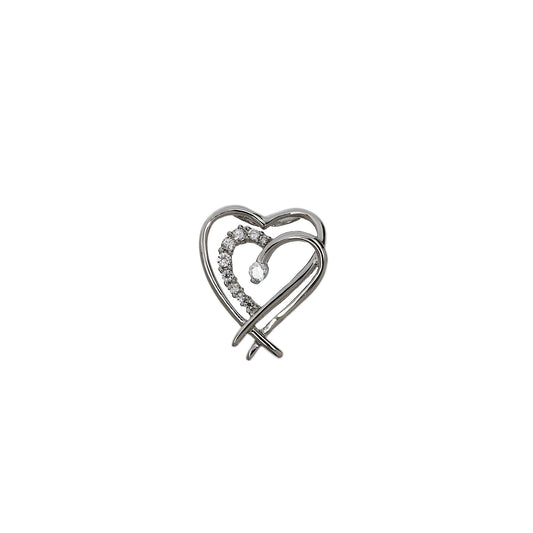 Pre-Owned 9ct White Gold CZ Double Open Heart Pendant
