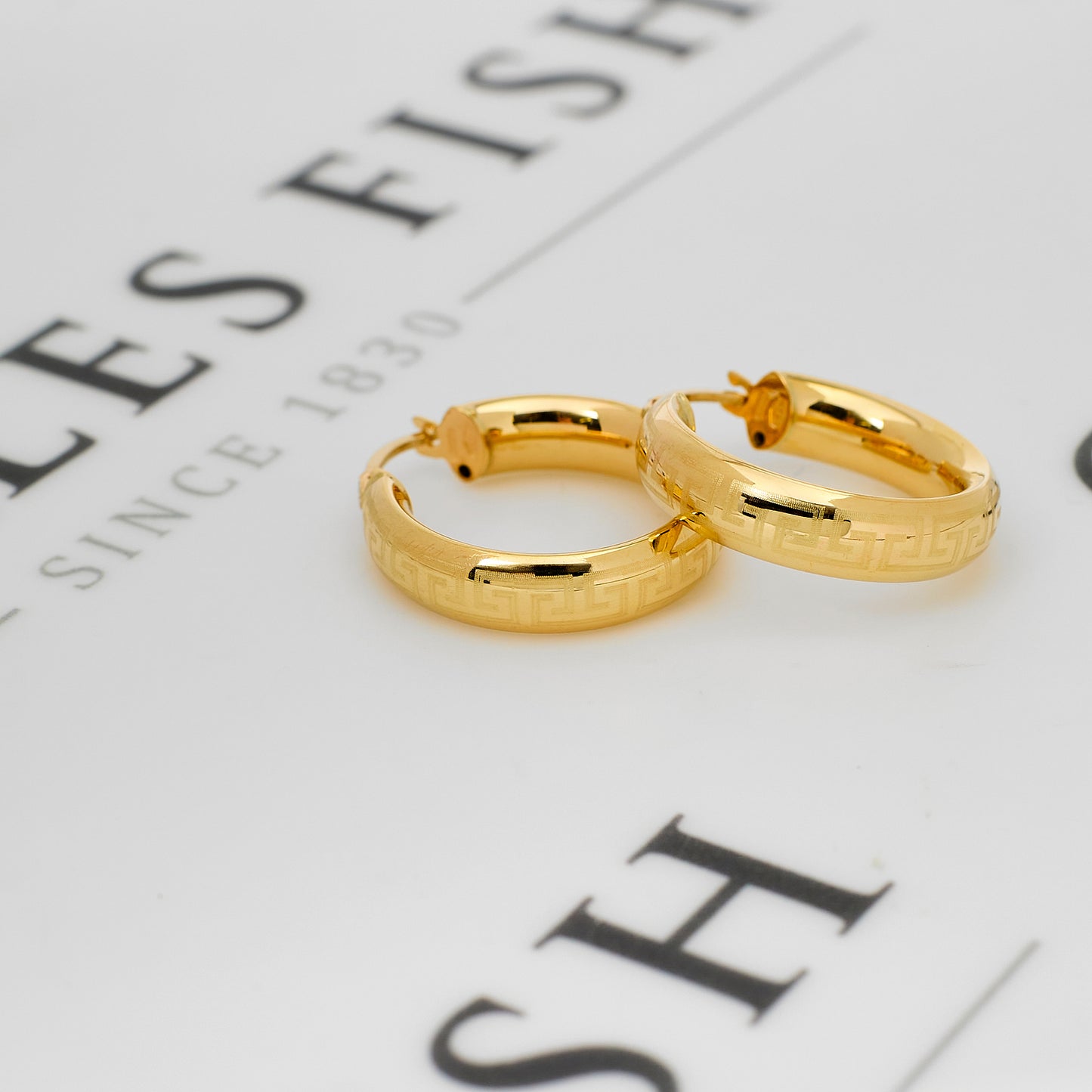 Pre-Owned 9ct Gold Greek Key Creole Hoop Earrings
