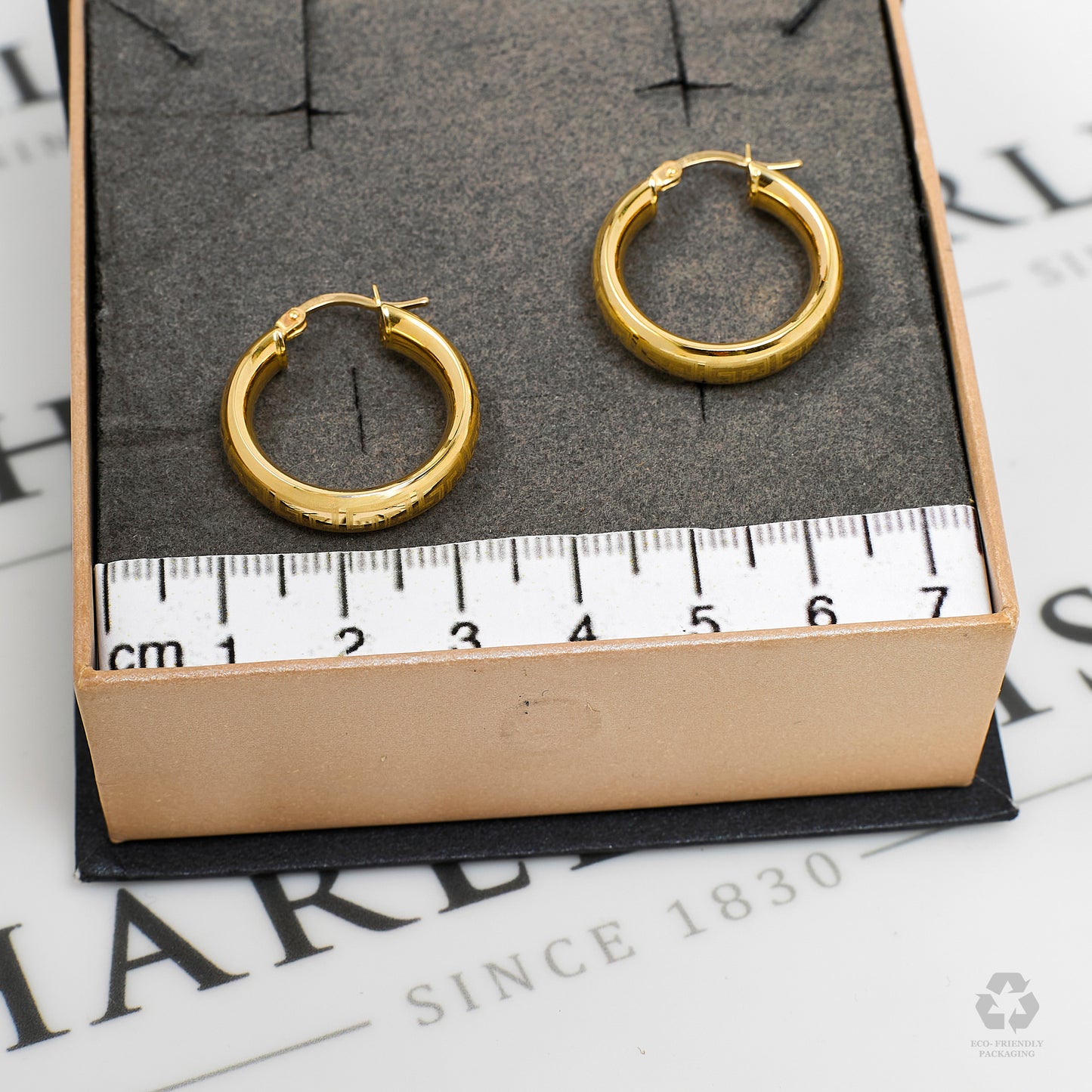 Pre-Owned 9ct Gold Greek Key Creole Hoop Earrings