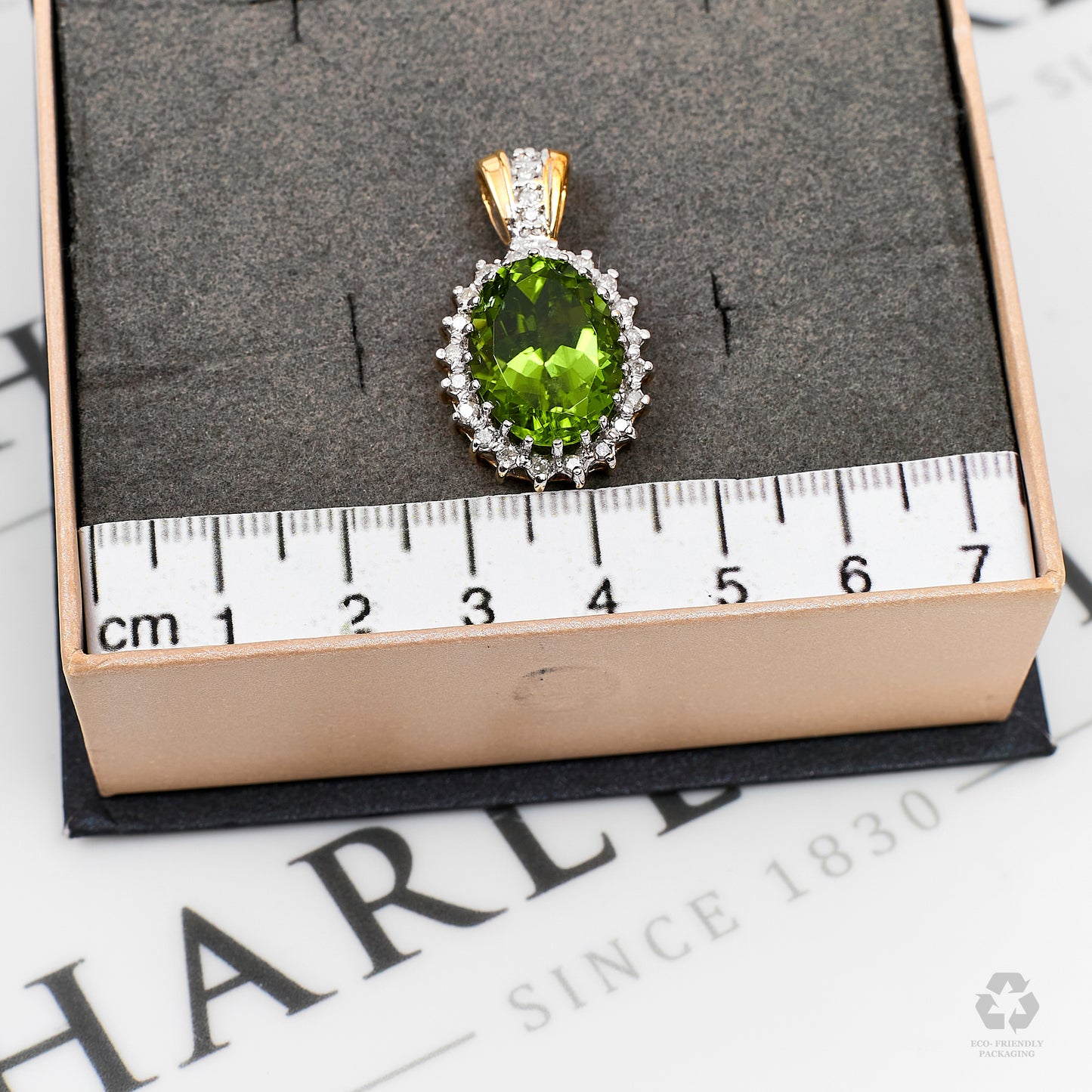 Pre-Owned 9ct Gold Oval Peridot & Diamond Cluster Pendant