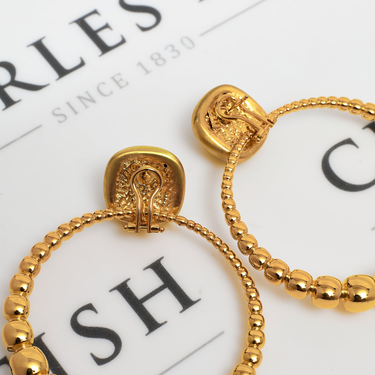 Pre-Owned 18ct Gold Graduated Bead Design Hoop Earrings