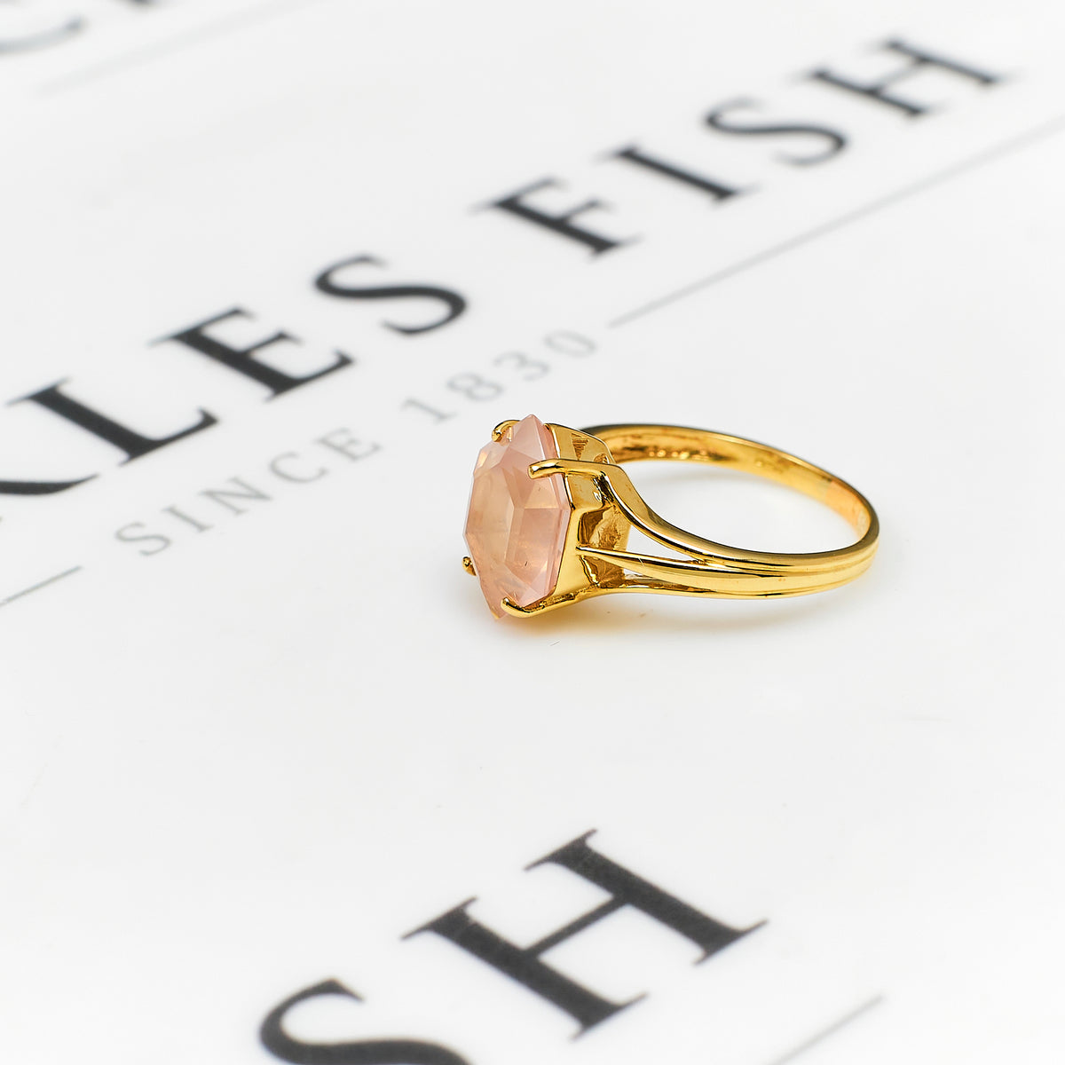 Pre-Owned 9ct Gold Hexagon Shaped Rose Quartz Ring Size R